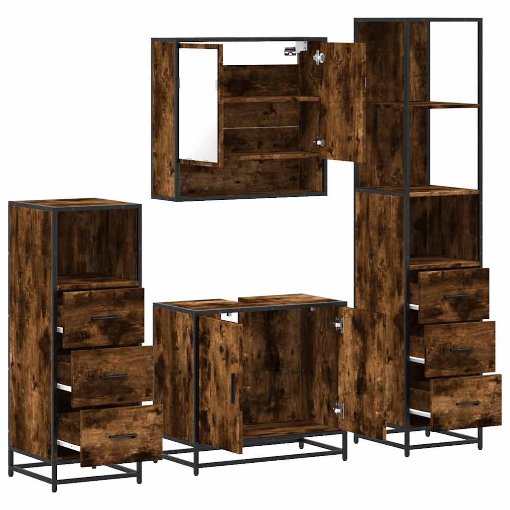 vidaXL 4 Piece Bathroom Furniture Set Smoked Oak Engineered Wood 6