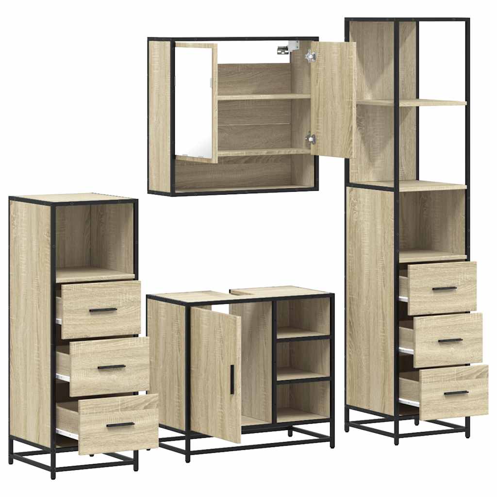 vidaXL 4 Piece Bathroom Furniture Set Sonoma Oak Engineered Wood 6