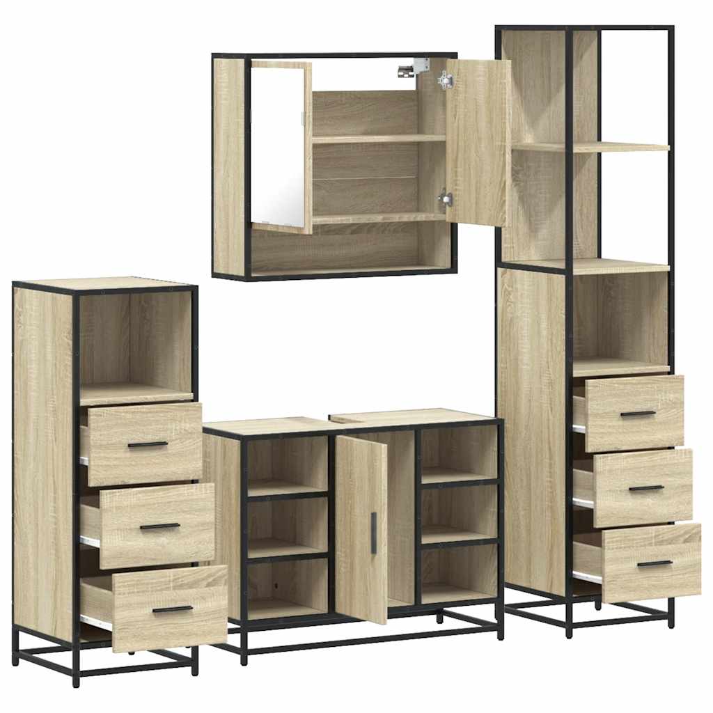 vidaXL 4 Piece Bathroom Furniture Set Sonoma Oak Engineered Wood 6