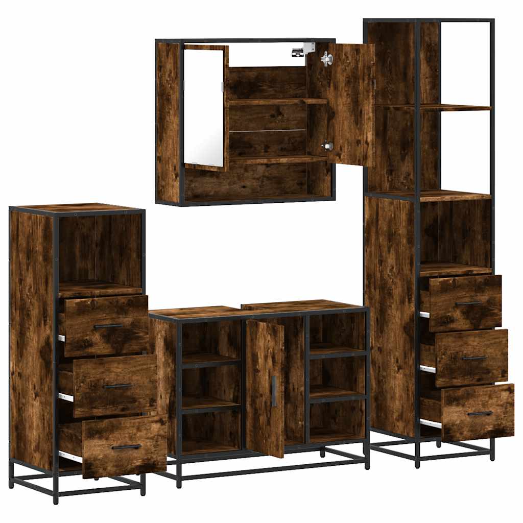 vidaXL 4 Piece Bathroom Furniture Set Smoked Oak Engineered Wood 6