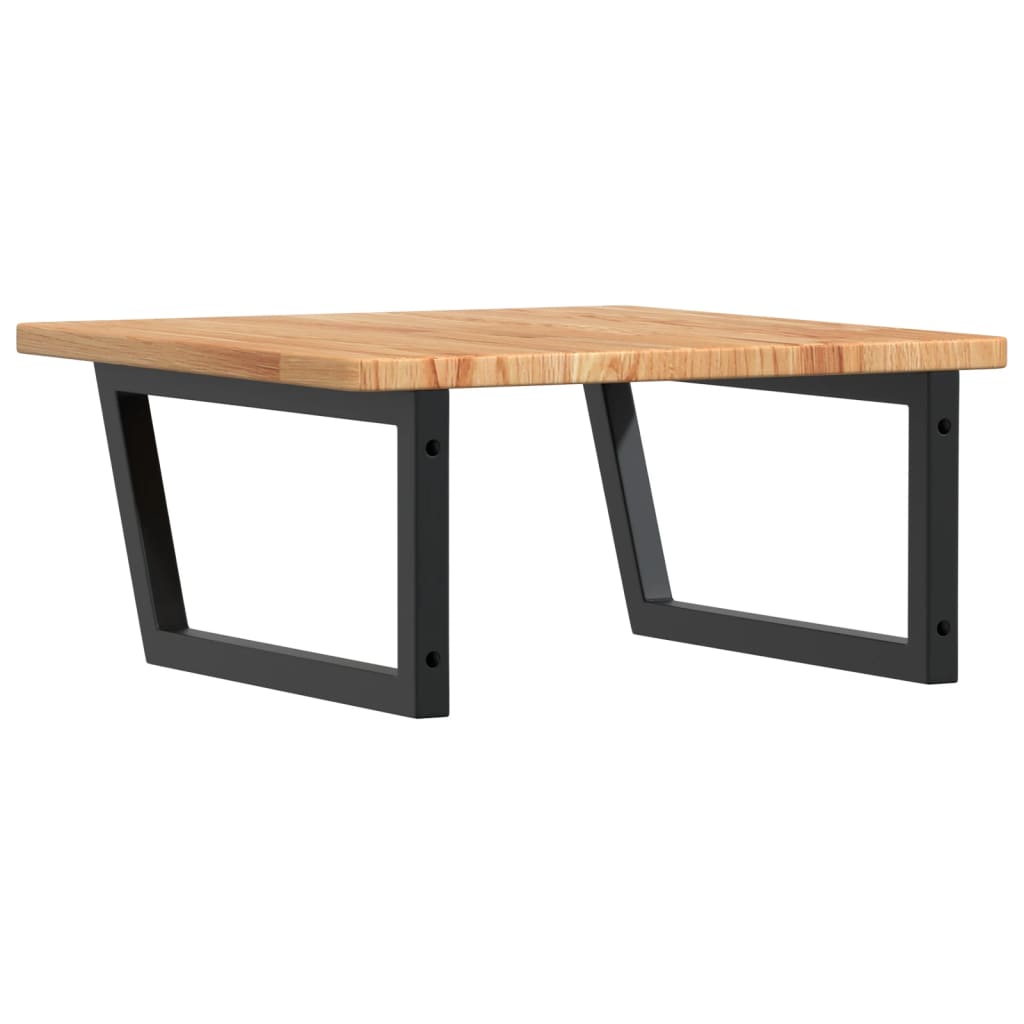 Basin Shelf Wall Mounted Steel and Solid Wood Oak Trapezium Width 60 cm Light brown and black
