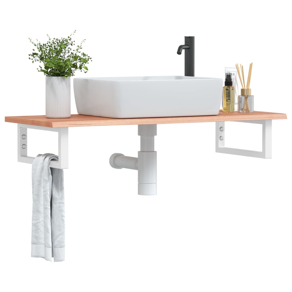 Basin Shelf Wall Mounted Steel and Solid Wood Oak Rectangular Depth 40 cm Light brown and white 100 cm