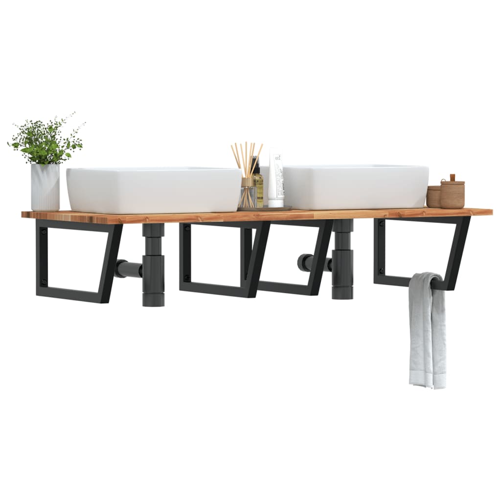 vidaXL Basin Shelf Wall Mounted Steel and Solid Wood Acacia Trapezium Depth 60 cm