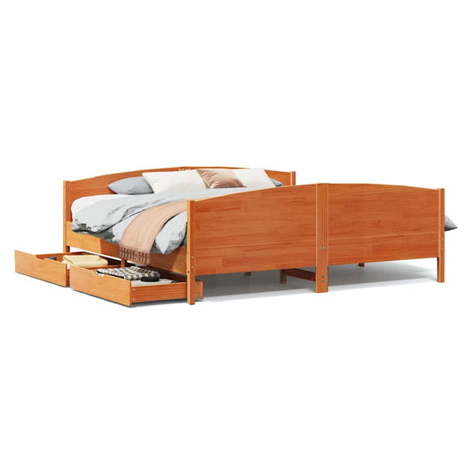 vidaXL Bed Frame without Mattress Wax Brown 160x200 cm Solid Wood Pine 2