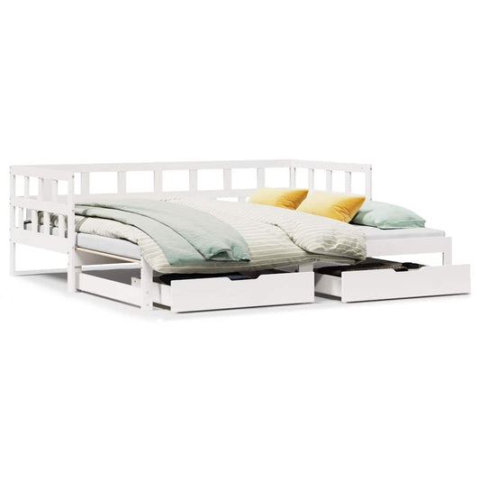 vidaXL Daybed with Trundle and Drawers without Mattress White 90x200 cm 2