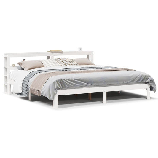 vidaXL Bed Frame with Headboard without Mattress White 200x200 cm 2