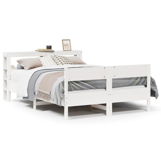 vidaXL Bed Frame without Mattress White 150x200 cm King Size Solid Wood Pine 2