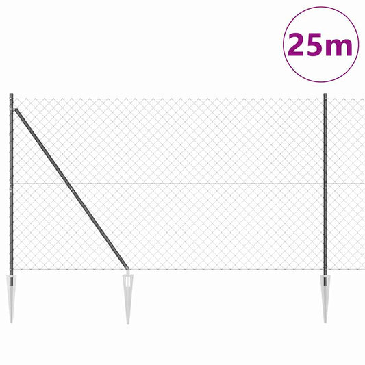 vidaXL Chainlink Fence with Spikes 25 x 1.6 m PVC-Coated Steel Grey 2