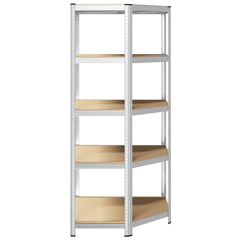 5-Layer Storage Shelf Steel&Engineered Wood Silver 50/90 x 50/90 x 198 cm