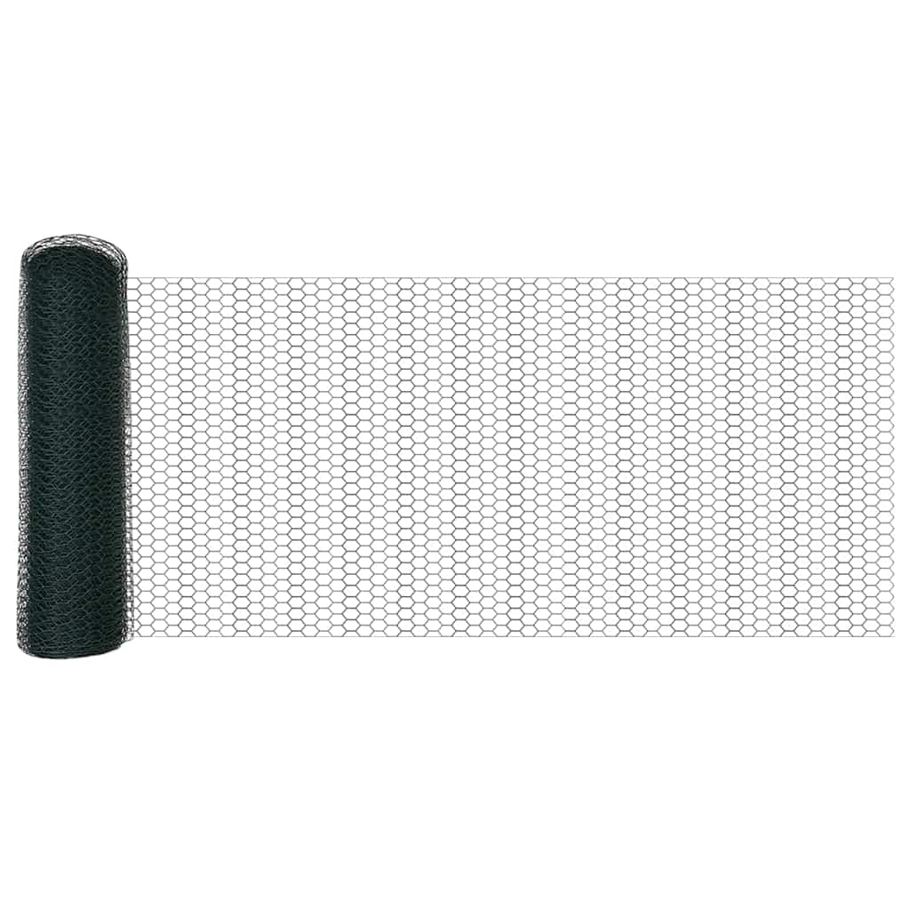 vidaXL Hexagonal Fence with Post 100 x 0.4 m PVC-Coated Steel Green 6