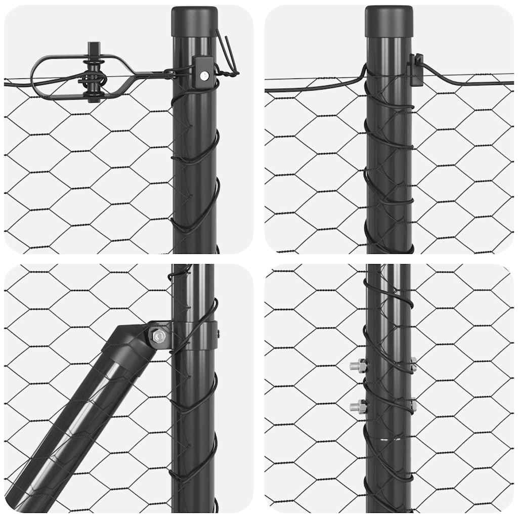 vidaXL Hexagonal Fence with Post 50 x 1.2 m PVC-Coated Steel Grey Mesh 6