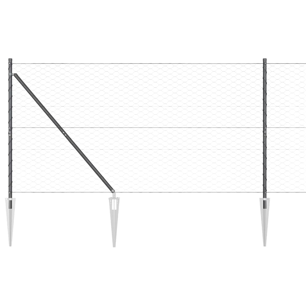 vidaXL Hexagonal Fence with Post 50 x 1.2 m PVC-Coated Steel Grey Mesh 6
