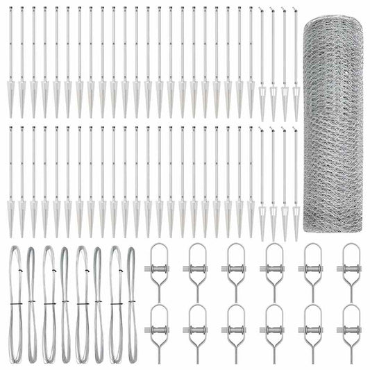 vidaXL Hexagonal Fence with Post 100 x 0.4 m Galvanised Steel Silver 2