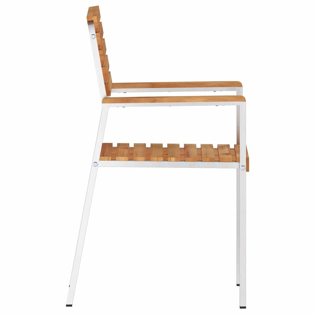 vidaXL Garden Chair 2 pcs Solid Teak Wood and Stainless Steel 6