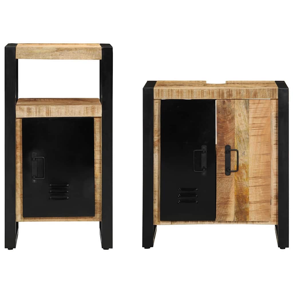vidaXL Bathroom Furniture Set 2 pcs Brown and Black Solid Mango Wood 6