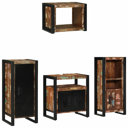 Bathroom Furniture Set 4 pcs Brown and Black Solid reclaimed wood