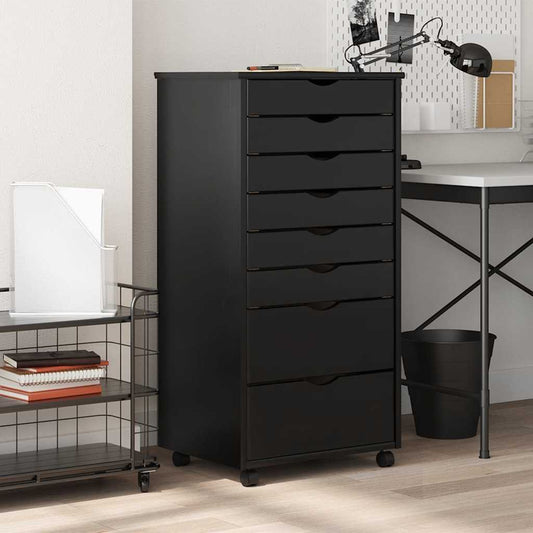 Rolling Cabinet with Drawers "MOSS" Solid Wood Pine Black 53 x 39 x 103 cm
