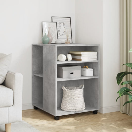 Side Table with Wheels 55x60x78 cm Engineered Wood Concrete Grey