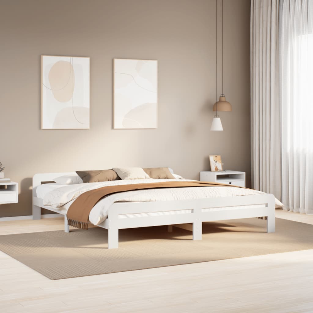 Bed Frame without Mattress Solid Wood Pine White 200 cm 200 cm