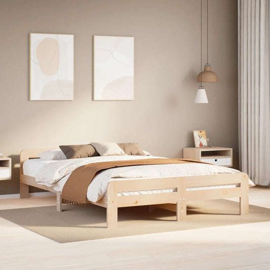 Bed Frame without Mattress Solid Wood Pine Natural 150 cm 200 cm