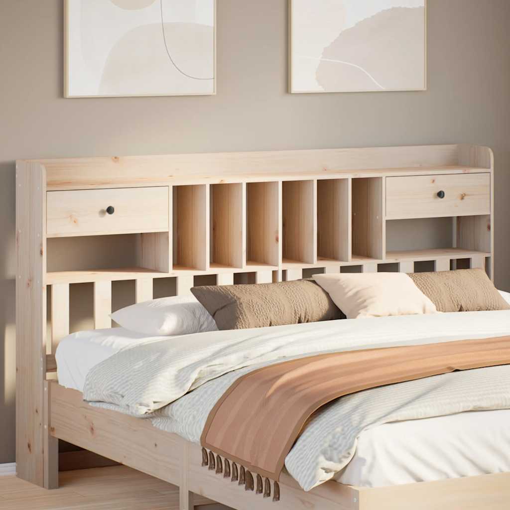 Headboard with Storage Solid Wood Pine Natural 180 cm