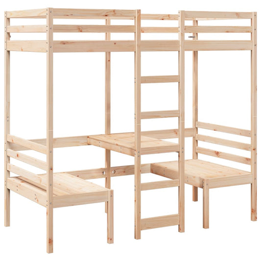 vidaXL Loft Bed Frame with Desk&Chairs 80x200cm Solid Wood Pine 2