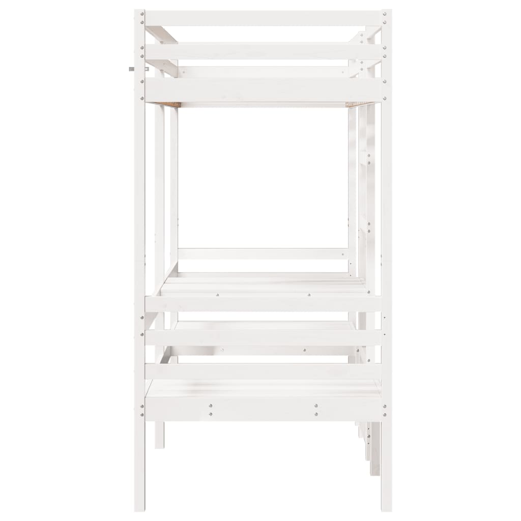 vidaXL Loft Bed Frame with Desk&Chairs White 90x190cm Solid Wood Pine 6