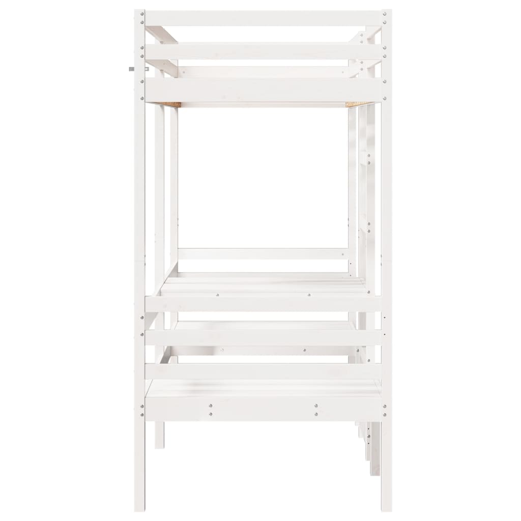 vidaXL Loft Bed Frame with Desk&Chairs White 75x190cm Solid Wood Pine 6