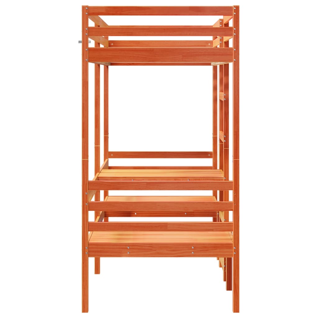 vidaXL Loft Bed Frame with Desk&Chairs Wax Brown 75x190cm 6
