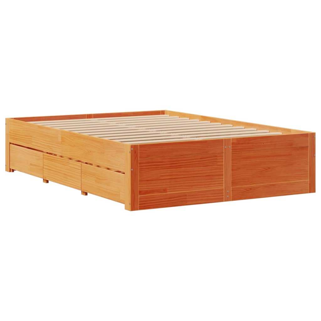 vidaXL Bed Frame without Mattress with Drawers Wax Brown 140x200 cm 6