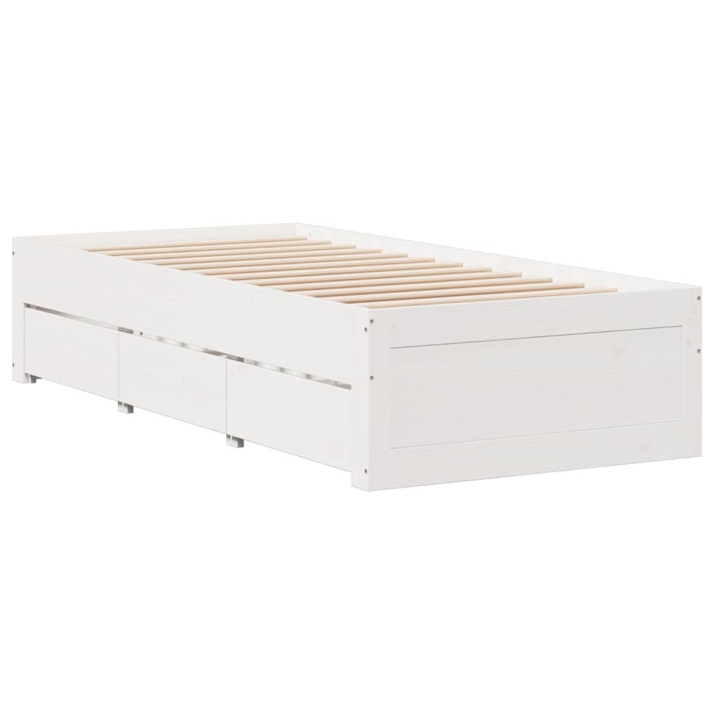 vidaXL Bed Frame without Mattress with Drawers White 90x200 cm Solid Wood Pine 6
