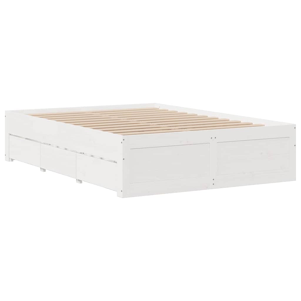 vidaXL Bed Frame without Mattress with Drawers White 140x190 cm Solid Wood Pine 6