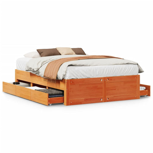 vidaXL Bed Frame without Mattress with Drawers Wax Brown 140x190 cm Solid Wood Pine 2