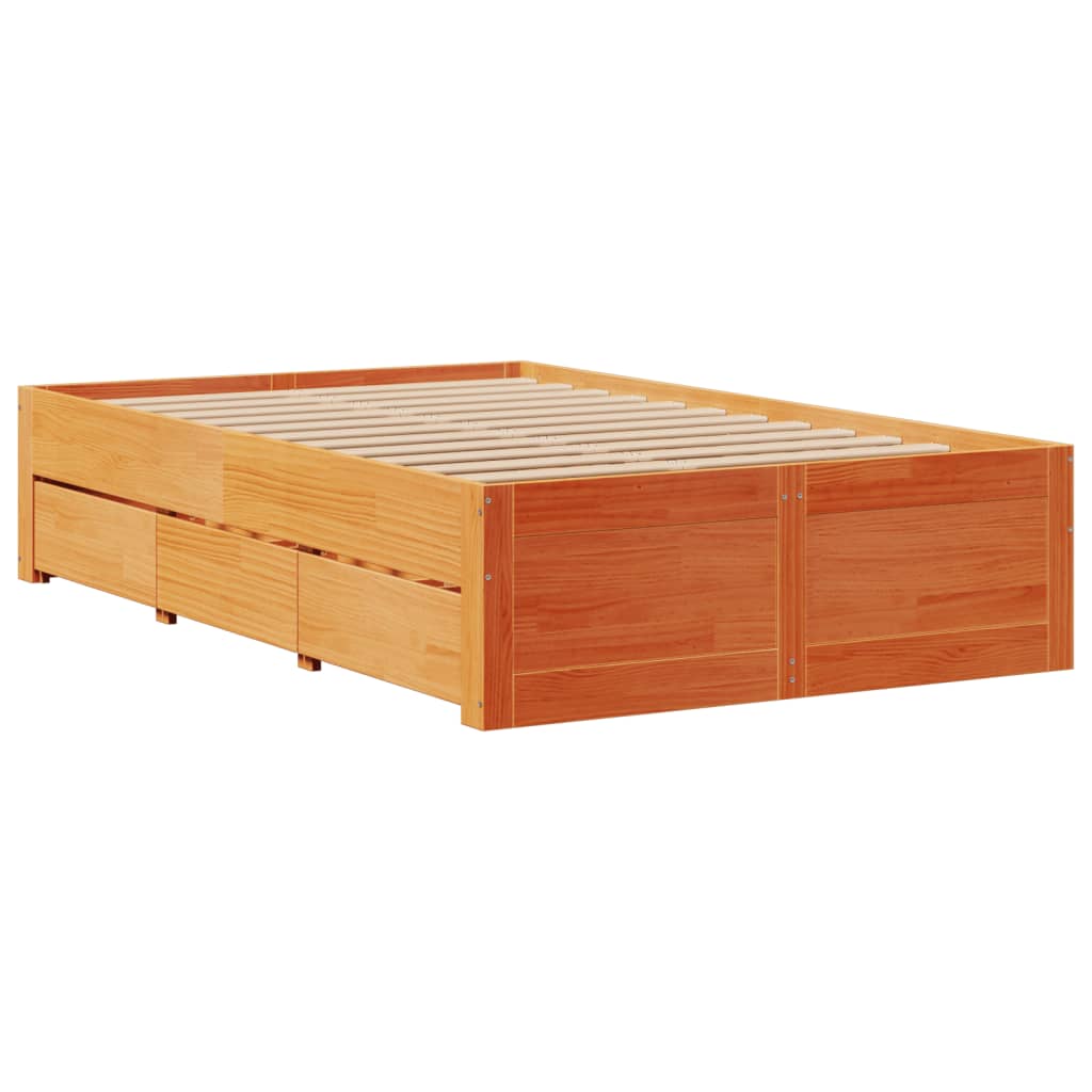 vidaXL Bed Frame without Mattress with Drawers Wax Brown 120x190 cm Small Double Solid Wood Pine 6