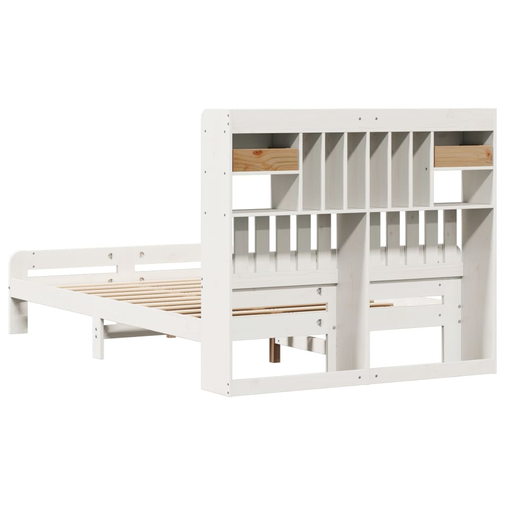vidaXL Bookcase Bed without Mattress White 135x190 cm Double Solid Wood Pine 6