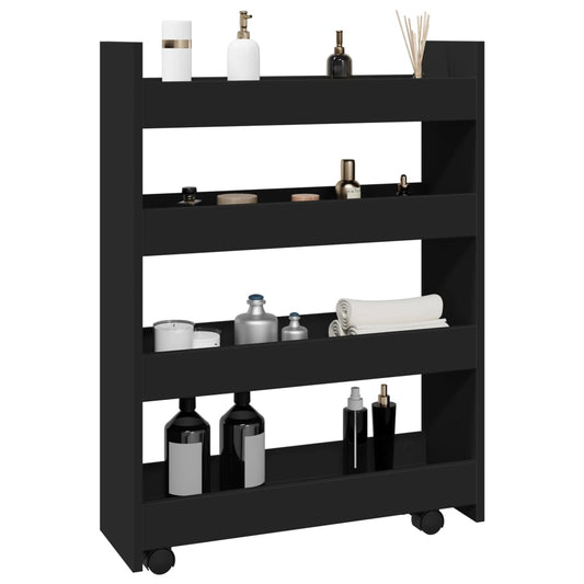 Narrow Storage Trolley 4 Tier Engineered Wood Black