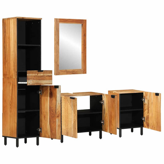 Bathroom Cabinet Set 4 pcs Natural 38 x 33 x 160 cm Solid acacia wood