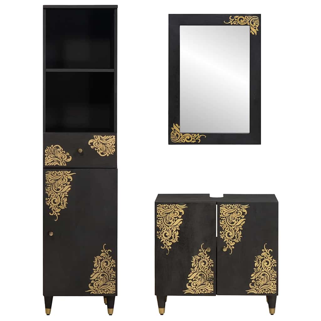 vidaXL Bathroom Cabinet Set 3 pcs Black Solid Mango Wood 6