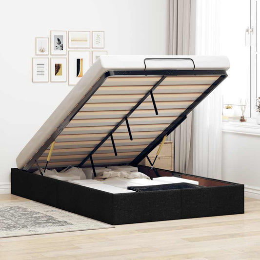 Ottoman Bed Frame without Mattress Single Fabric Black 4FT6 Double