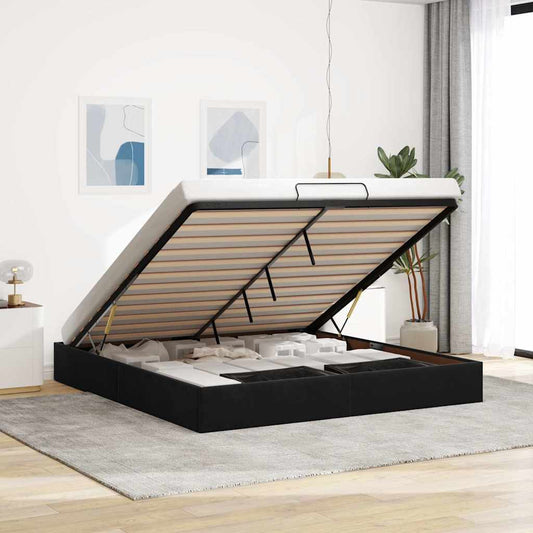 Ottoman Bed Frame No Mattress Single Velvet Black 6FT Super King Size
