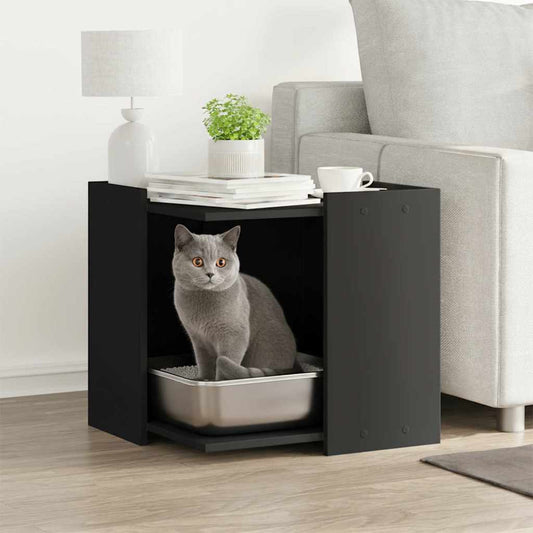 Cat Litter Box Enclosure Engineered Wood Black 53 cm 53 cm