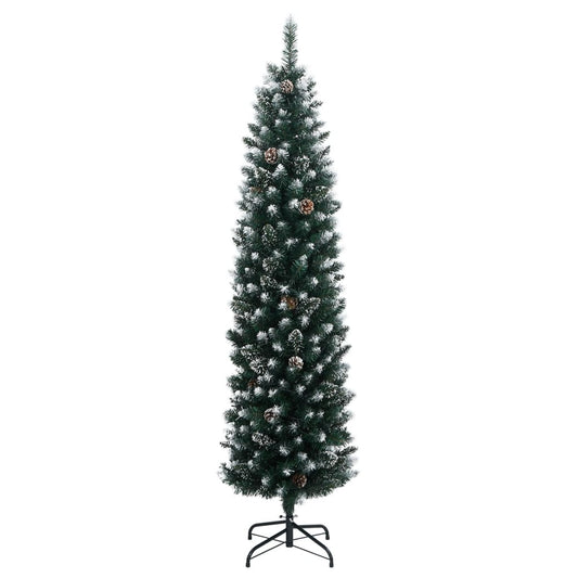 Artificial Slim Christmas Tree Green and White 180 cm With leds
