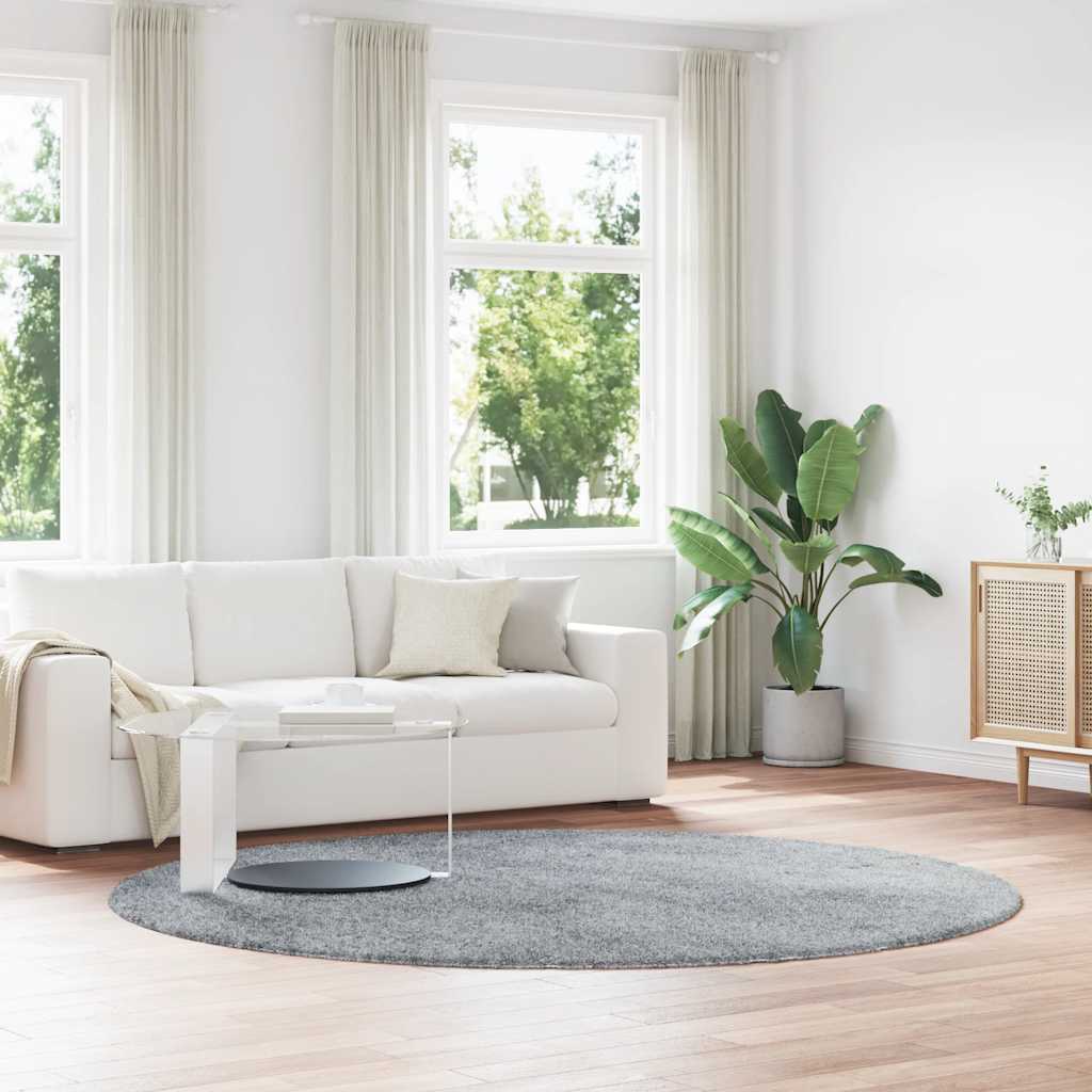 Shaggy Rug High Pile NAVARRA Polyester Light Grey Ø 240 cm