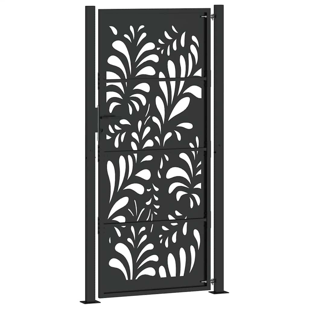 vidaXL Garden Gate Black 100x200 cm Steel Wave Design 6