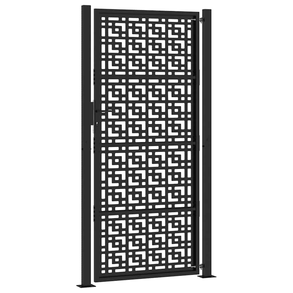 vidaXL Garden Gate Black 100x200 cm Steel Cross Design 6