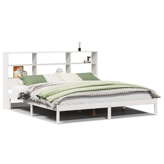 vidaXL Bookcase Bed without Mattress White 180x200 cm Super King Solid Wood Pine 2