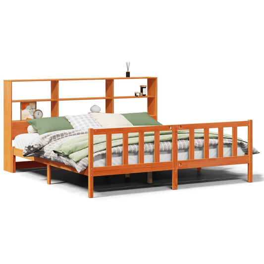 vidaXL Bookcase Bed without Mattress Wax Brown 200x200 cm Solid Wood Pine 2