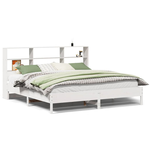 vidaXL Bookcase Bed without Mattress White 180x200 cm Super King Solid Wood Pine 2