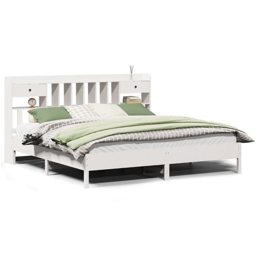 vidaXL Bookcase Bed without Mattress White 180x200 cm Super King Solid Wood Pine 2