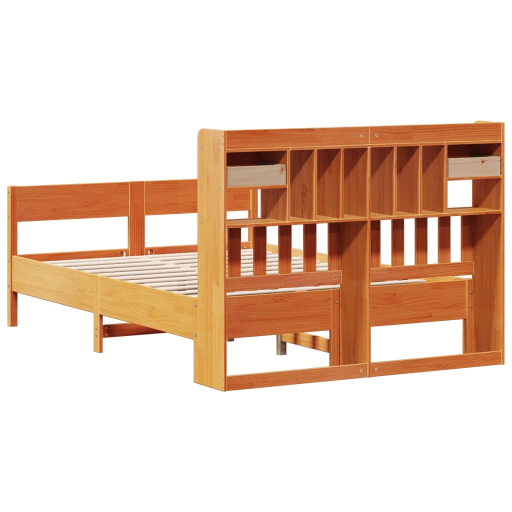 vidaXL Bookcase Bed without Mattress Wax Brown 150x200cm King Size Solid Wood Pine 6